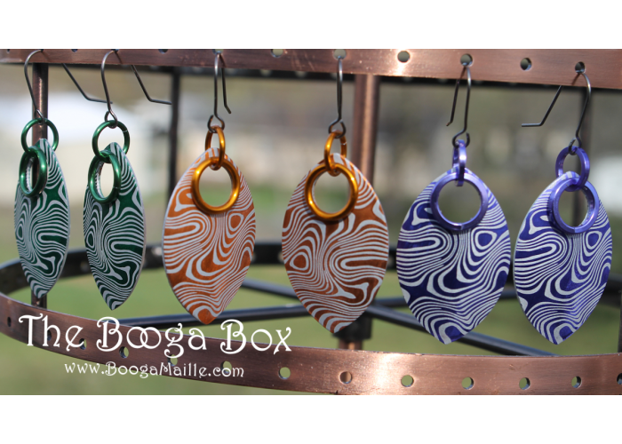 Large Damascus Etched SIngle Scale Earrings - Anodized Aluminum Large Damascus Etched SIngle Scale Earrings - Anodized Aluminum